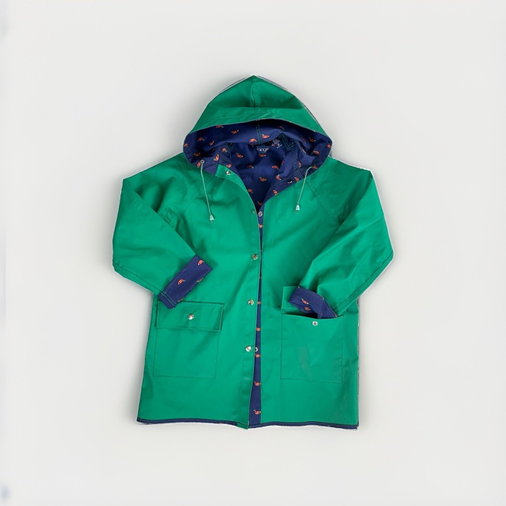 Vintage 80s Kelly Green Raincoat – Preppy Patterned Duck Lining Medium